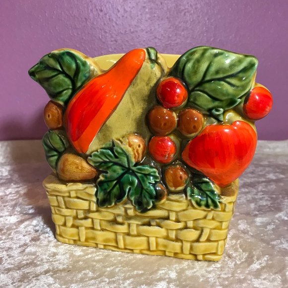 Vintage Lefton Vintage Floral Fruit Basket Napkin Holder Kitchen Retro Decor EUC - Picture 3 of 8